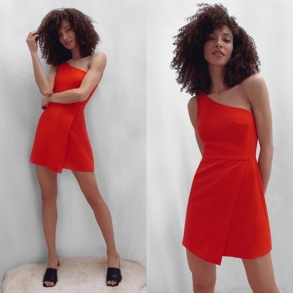 French Connection Whisper One-Shoulder Envelope Minidress In Color Flame Size 0 - Picture 1 of 12